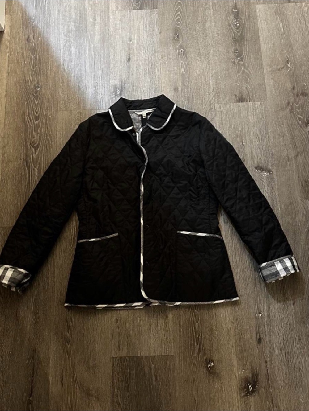 Burberry Black Quilted Jacket with Check Trim